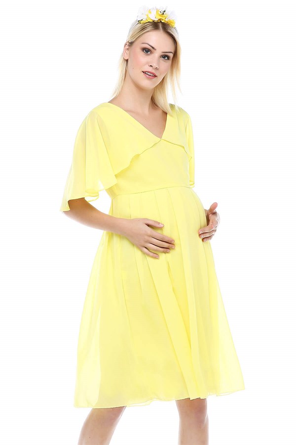 Babyshower Melek Kol Kısa Elbise Sarı