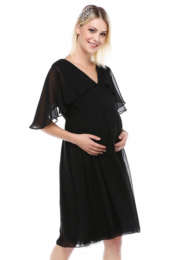 Babyshower Melek Kol Kısa Elbise Siyah
