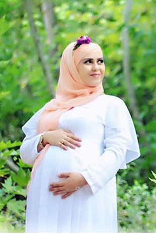 Babyshower Melek Kol Tesettür Hamile Elbisesi Beyaz
