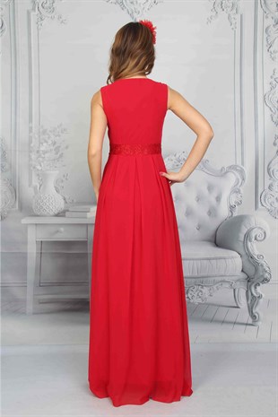Dantel Detaylı Elbise Kırmızı
