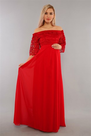 Dantel Elbise Kırmızı