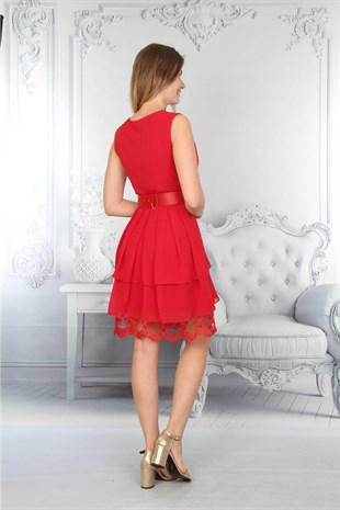 Kruvaze Mini Elbise Kırmızı