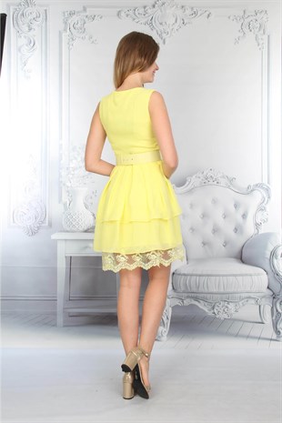 Kruvaze Mini Elbise Sarı