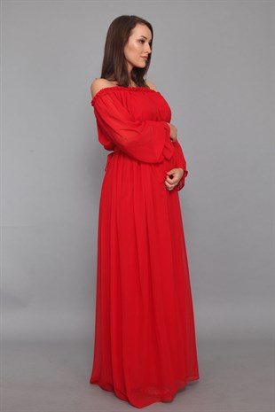 Babyshower Dökümlü Hamile Elbisesi Kırmızı