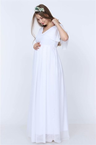 Babyshower Melek Kol Hamile Elbisesi Beyaz