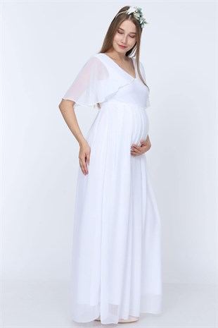 Babyshower Melek Kol Hamile Elbisesi Beyaz