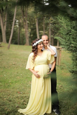 Babyshower Melek Kol Hamile Elbisesi Sarı