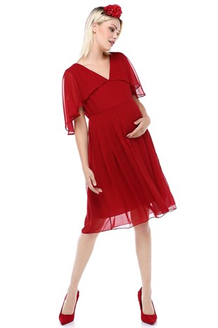 Babyshower Melek Kol Kısa Elbise Kırmızı