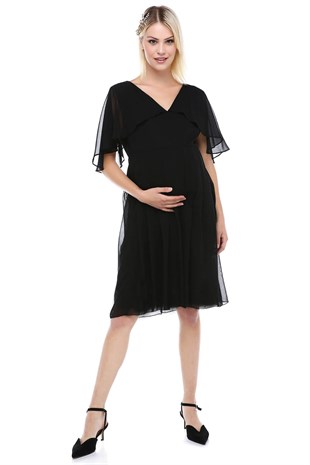 Babyshower Melek Kol Kısa Elbise Siyah