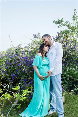 Babyshower Şifon Düşük Omuz Hamile Elbisesi Mint Yeşil