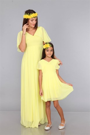Melek Anne Kız Elbise Sarı