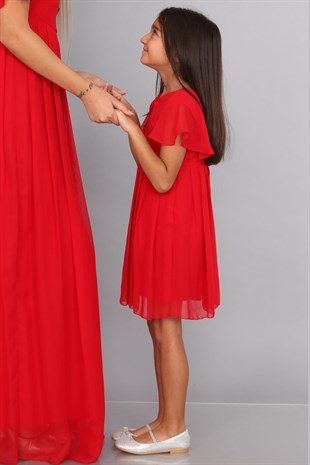 Melek Kol Kız Elbisesi Kırmızı Renk