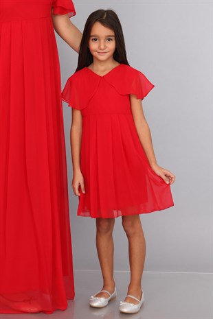 Melek Kol Kız Elbisesi Kırmızı Renk