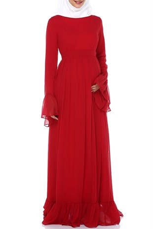 Minel Şifon Elbise Kırmızı
