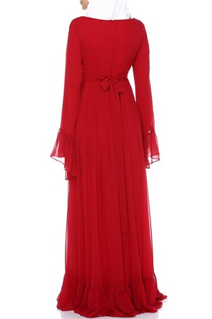 Minel Şifon Elbise Kırmızı