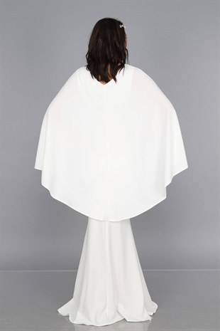 Pelerinli Balık Model Hamile Elbise Beyaz